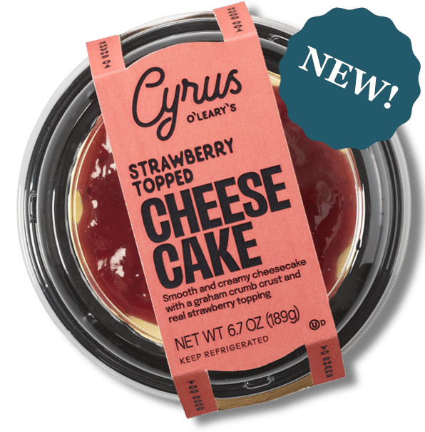 Strawberry Cheesecake with a seal that says 'new' 